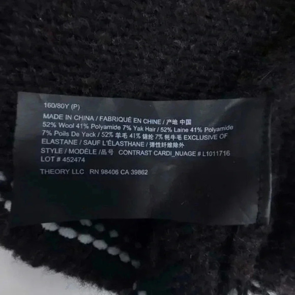 THEORY Contrast-Trim Knit Alpaca Ultra Soft Charcoal Grey Cardigan Sweater Large - Picture 5 of 5